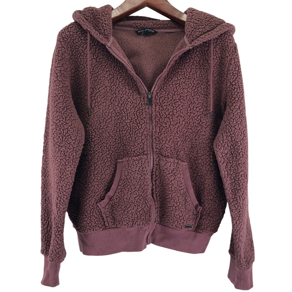 Marc New York Andrew Marc Womens XXL Mauve Sherpa Faux Fur Zip Up Hoodie Jacket